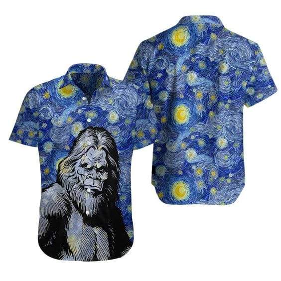 Unifinz Bigfoot Hawaii Shirt Starry Night Sky Painting Aloha 2022 Ha28919