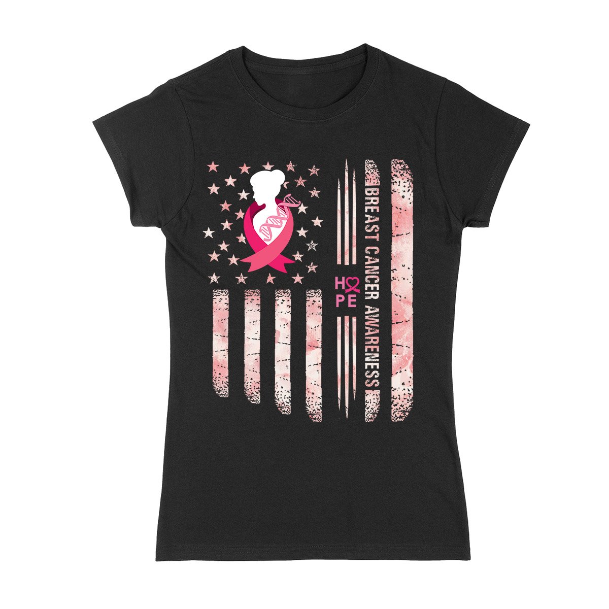 Tye Die American Flag Breast Cancer Awareness Ez05 1305 Ladies T-Shirt