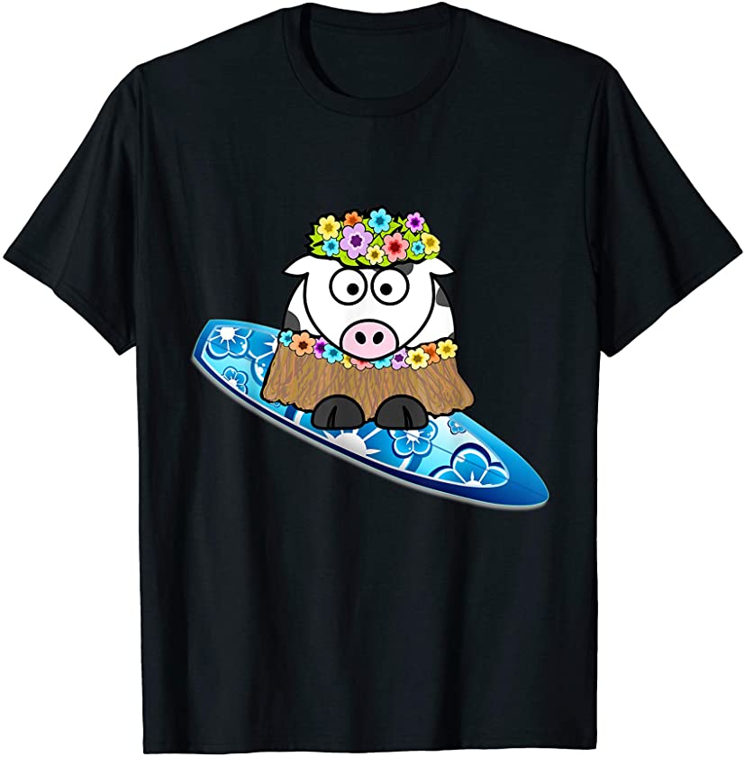 Aloha Hawaii Surfer Cow Hawaiian Hula Animal T-Shirt