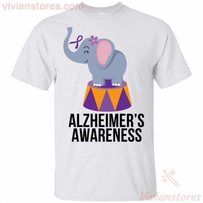 Alzheimers Awareness Little Elephant With Purple Ribbon Cute T-Shirt PT06