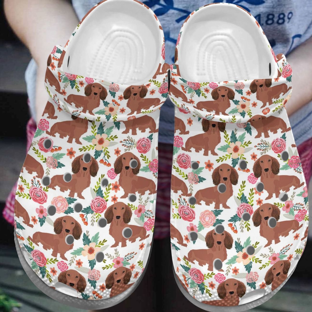 Dachshund Personalize Clog, Custom Name, Text, Fashion Style For Women, Men, Kid, Print 3D Floral Dachshund