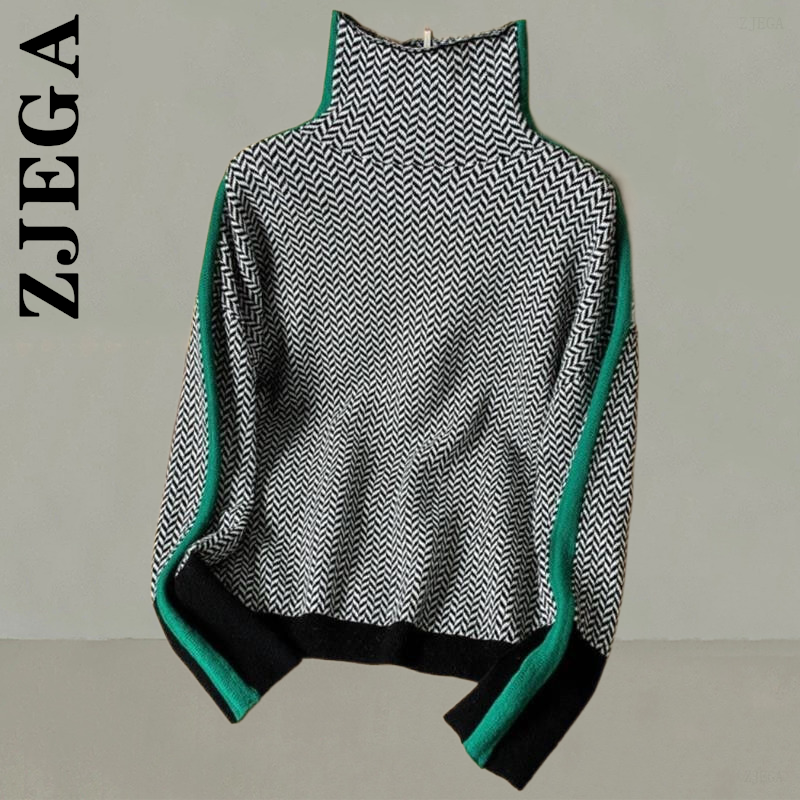 Zjega Women Sweater New Knitted Turtleneck Cheap Stylish Knit Sweater Casual Pullover Top Women Harajuku Simple Female alx