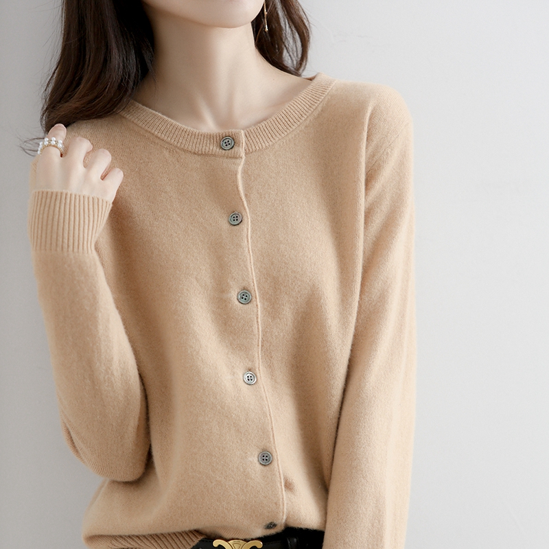 Autumn and Winter New Wool Blend Sweater Woman O-neck Cardigan Fashion Casual Knitted Tops Solid Color Sweater 15 Colors alx