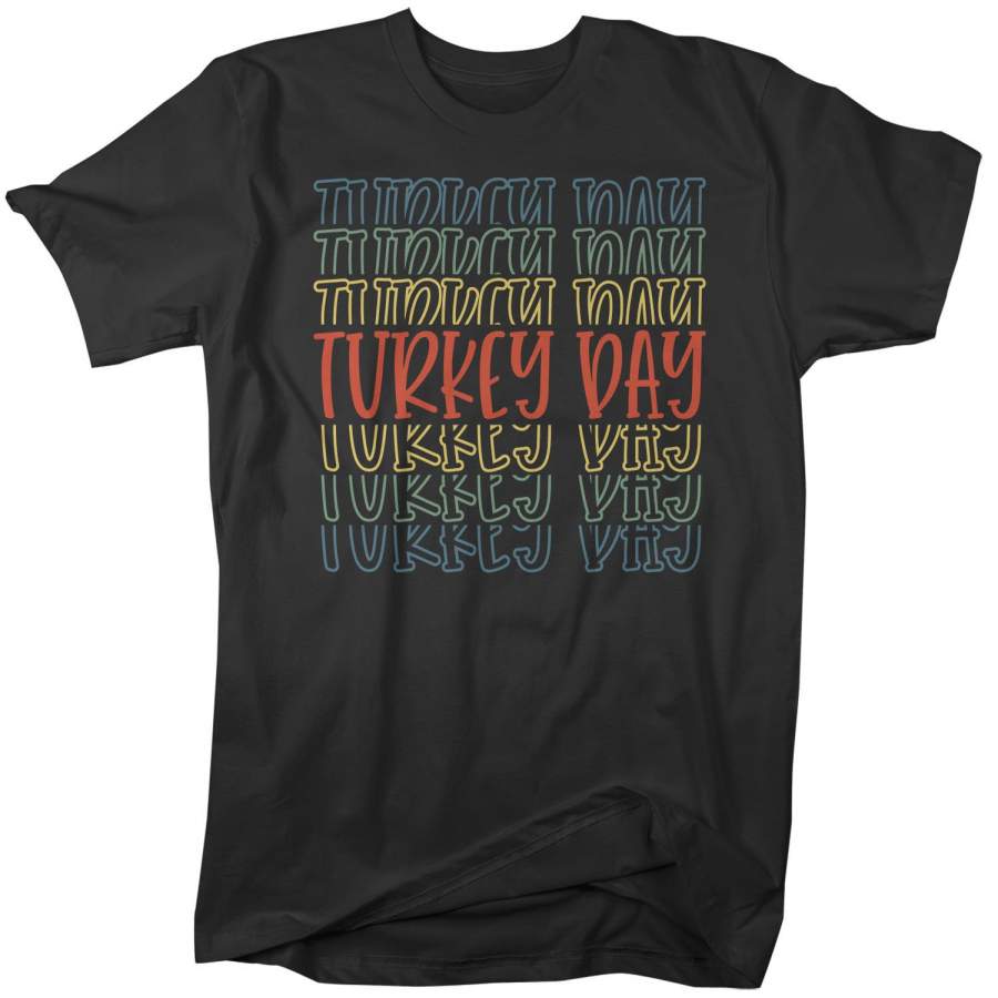 Men’s Cute Thanksgiving T Shirt Turkey Day Shirt Fun Stacked Font Mirror Text Retro Tshirt Vintage Thanksgiving T-Shirt