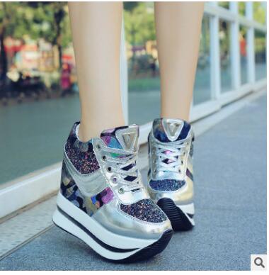 Leisure Casual Leopard Bling Sequins Muffin Platform Shoes & Sneakers