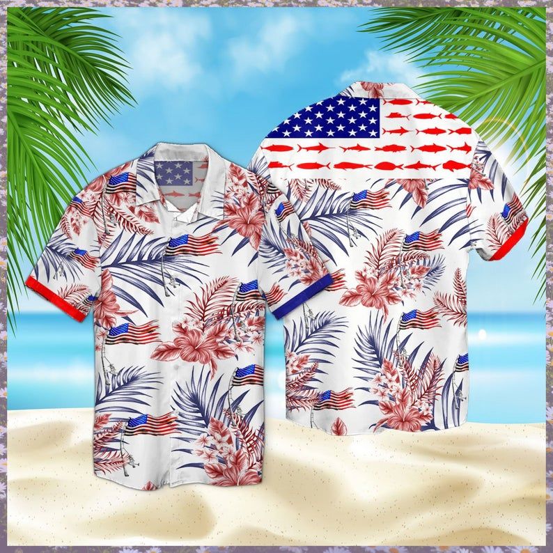 Fishing American Flag Hawaii Shirt Ha571