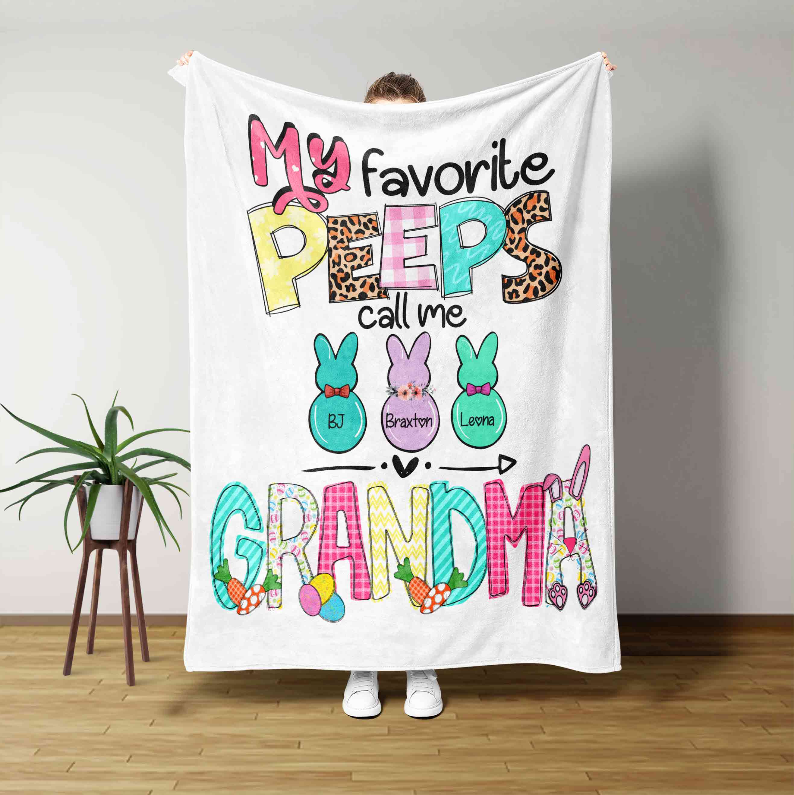 My Favorite Peeps Call Me Grandma Blanket, Egg Blanket, Carrot Blanket, Rabbit Blanket, Custom Name Blanket