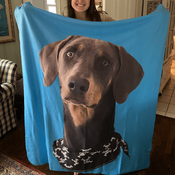 Personalized Puppy Portrait Dog Photo Dog Lover Gift Fleece Blanket With Dog