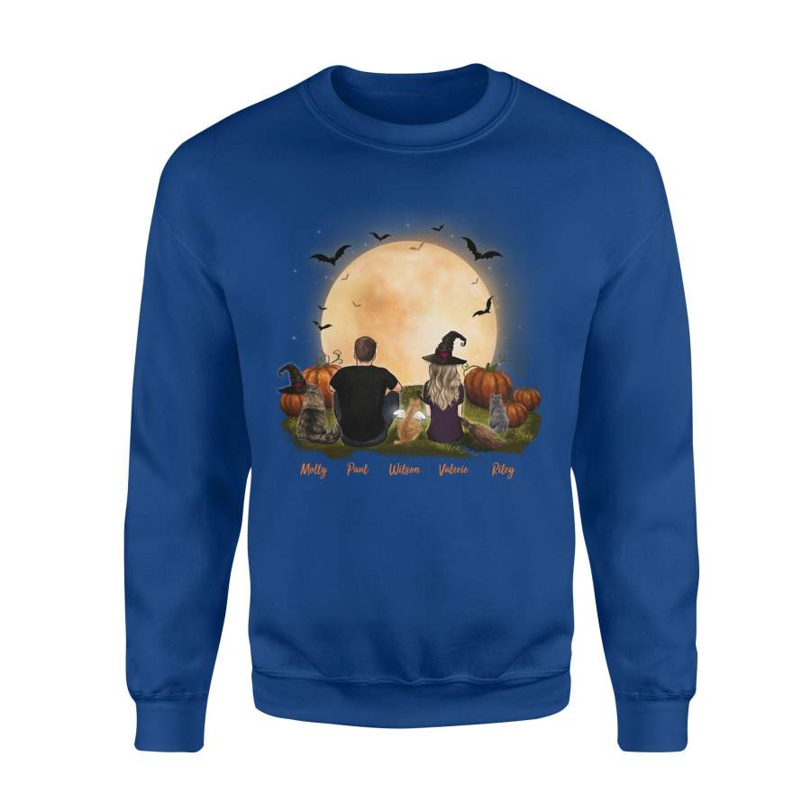 [ FRONT SIDE ] Personalized custom cat & couple sweatshirt Halloween gift for cat mom dad lover owner – 2402