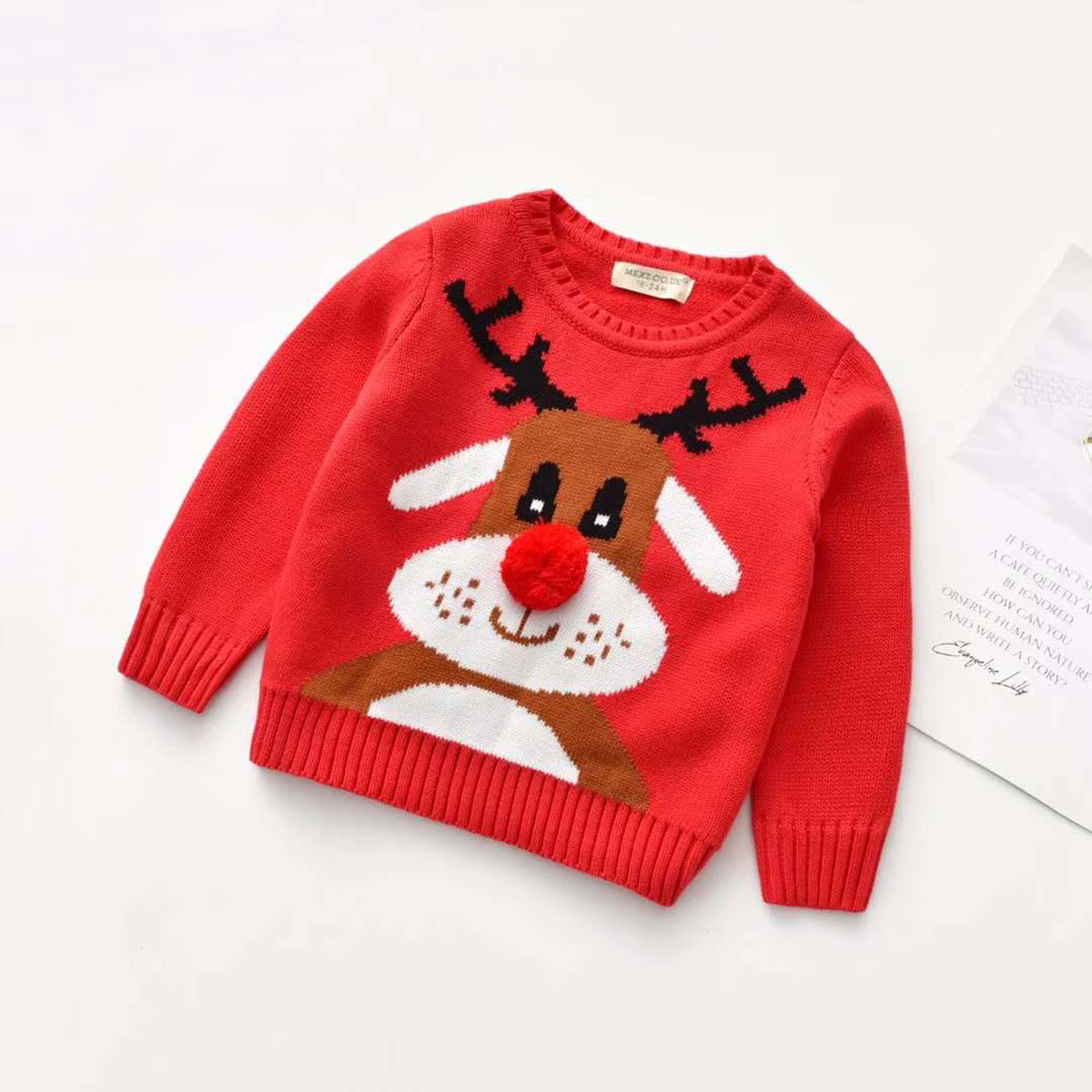 2021 Christmas Baby Girls Boys Warm Sweater Tops Cartoon Print Long Sleeve Pullover Knit Tops Outfit 1-7Y alx