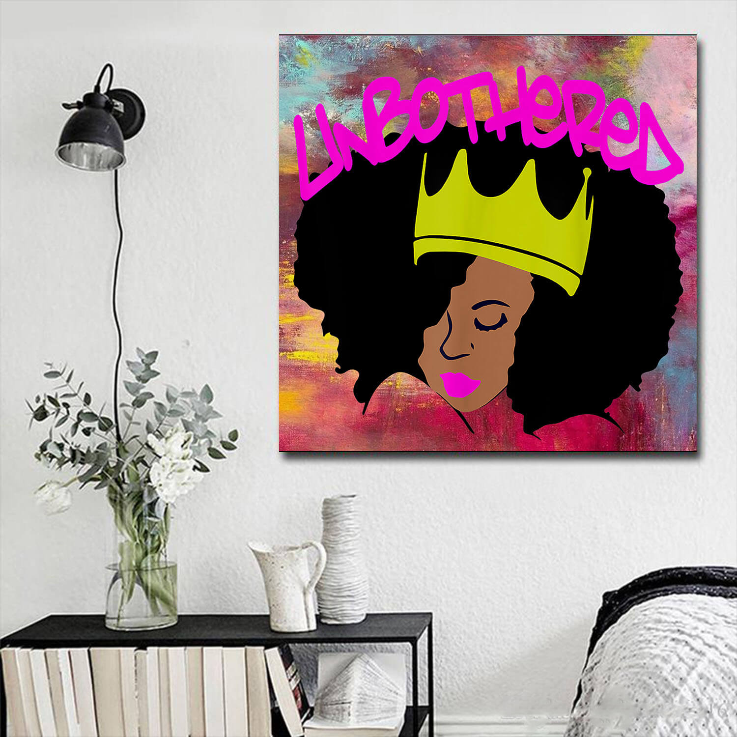 African American Wall Art Canvas Unbothered Queen Black Girl Pride African Decorations For Living Room WBG7917