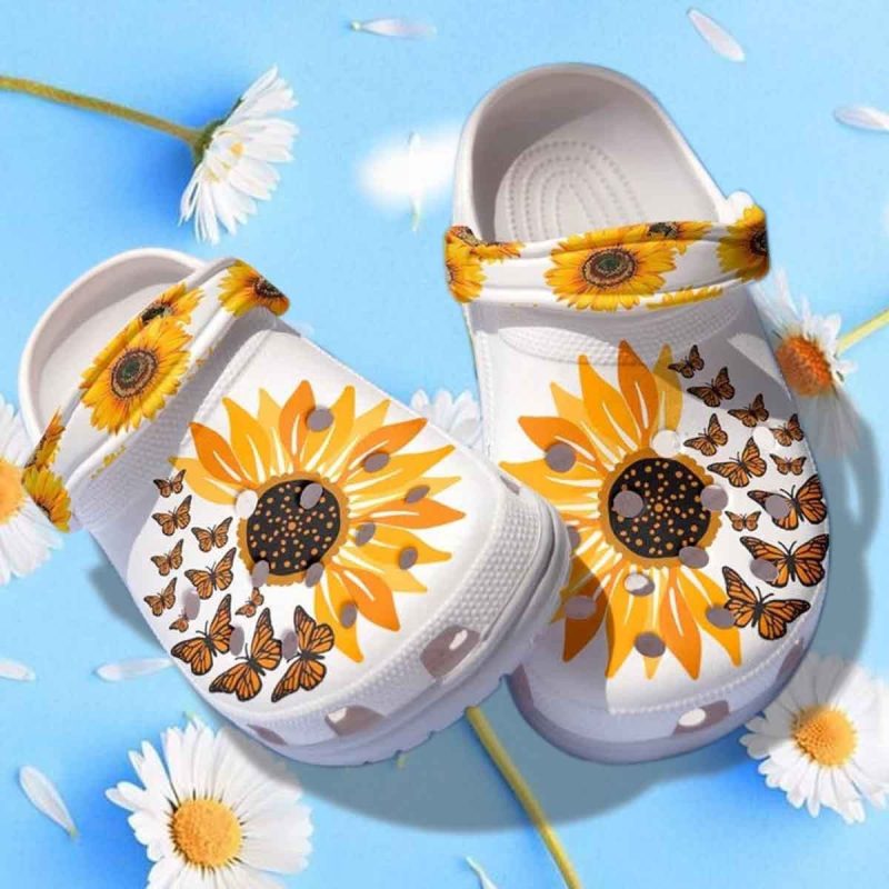 Sunflower Butterfly Shoes Clogs – Be Kind Shoes Birthday Gift