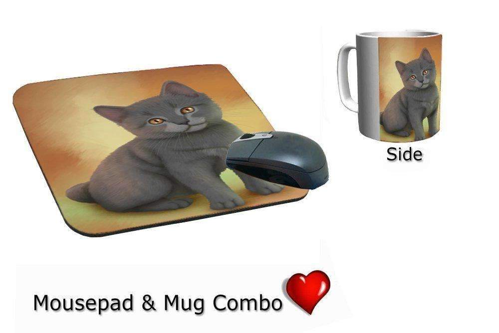 Chartreux Kitten Cat Mug & Mousepad Combo Gift Set