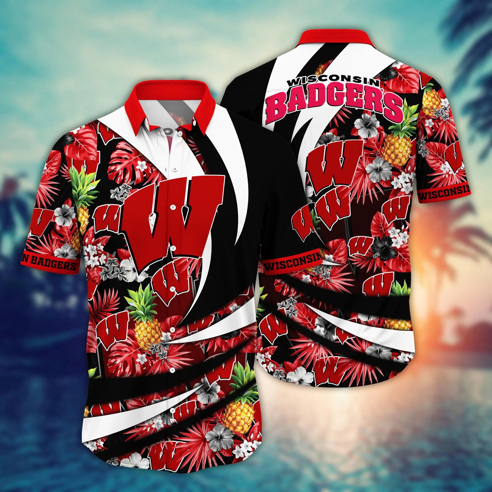 Wisconsin Badgers NCCA Hawaiian Shirt Getaways Aloha Shirt