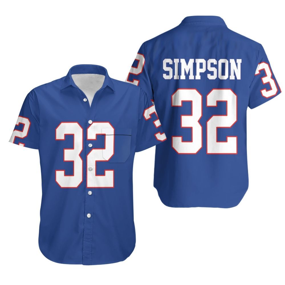 Buffalo Bills 32 O J Simpson Men Royal Vintage jersey inspired style Hawaiian Shirt