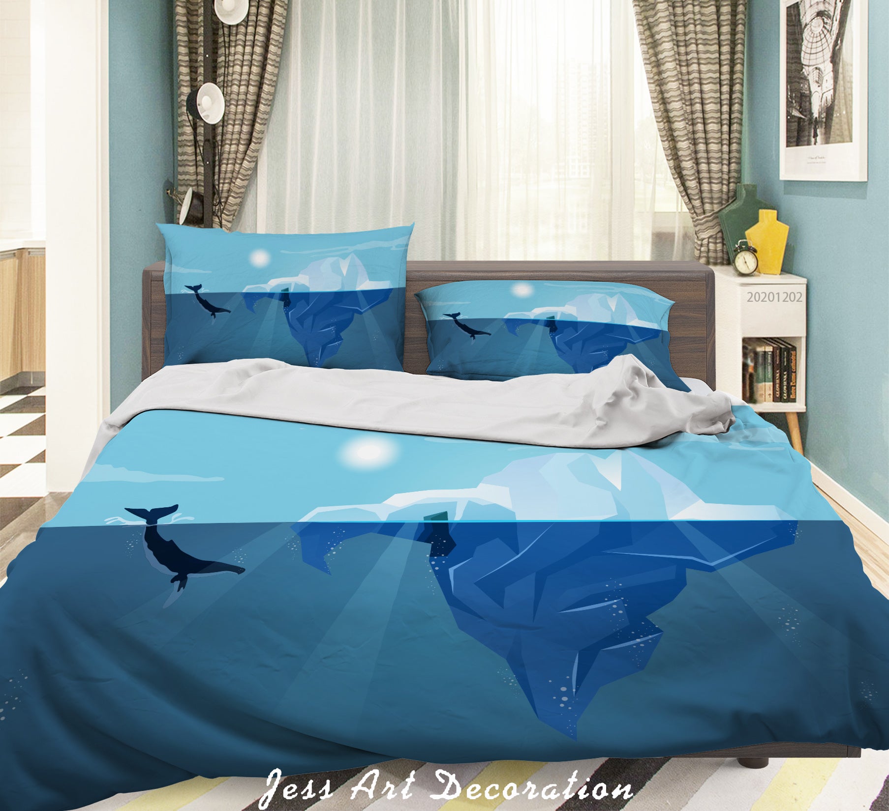 3D Cartoon Blue Sky Sunny Ocean Dolphin Fish Quilt Cover Set Bedding Set Duvet Cover Pillowcases Lxl