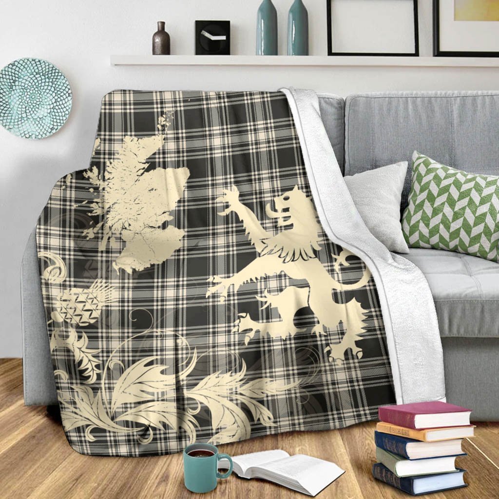 Tartan Blanket Menzies Black And White Ancient Tartan Scotland Lion Thistle Map Plaid Blanket