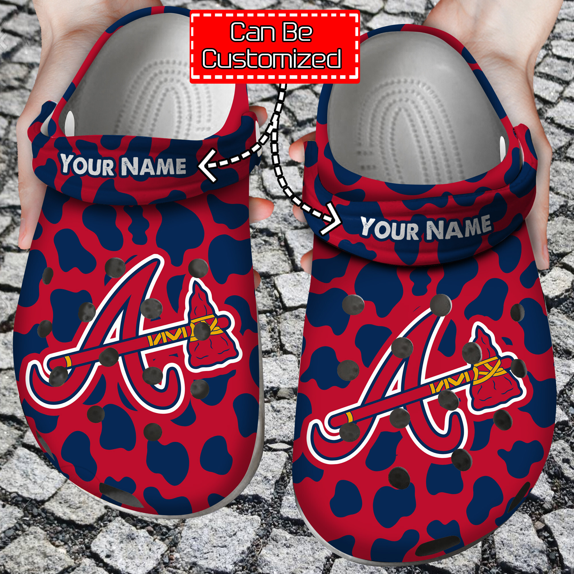 Personalized Baseball Mlb Atlanta Braves Cow Animal Print Crocband Crocss Shoes