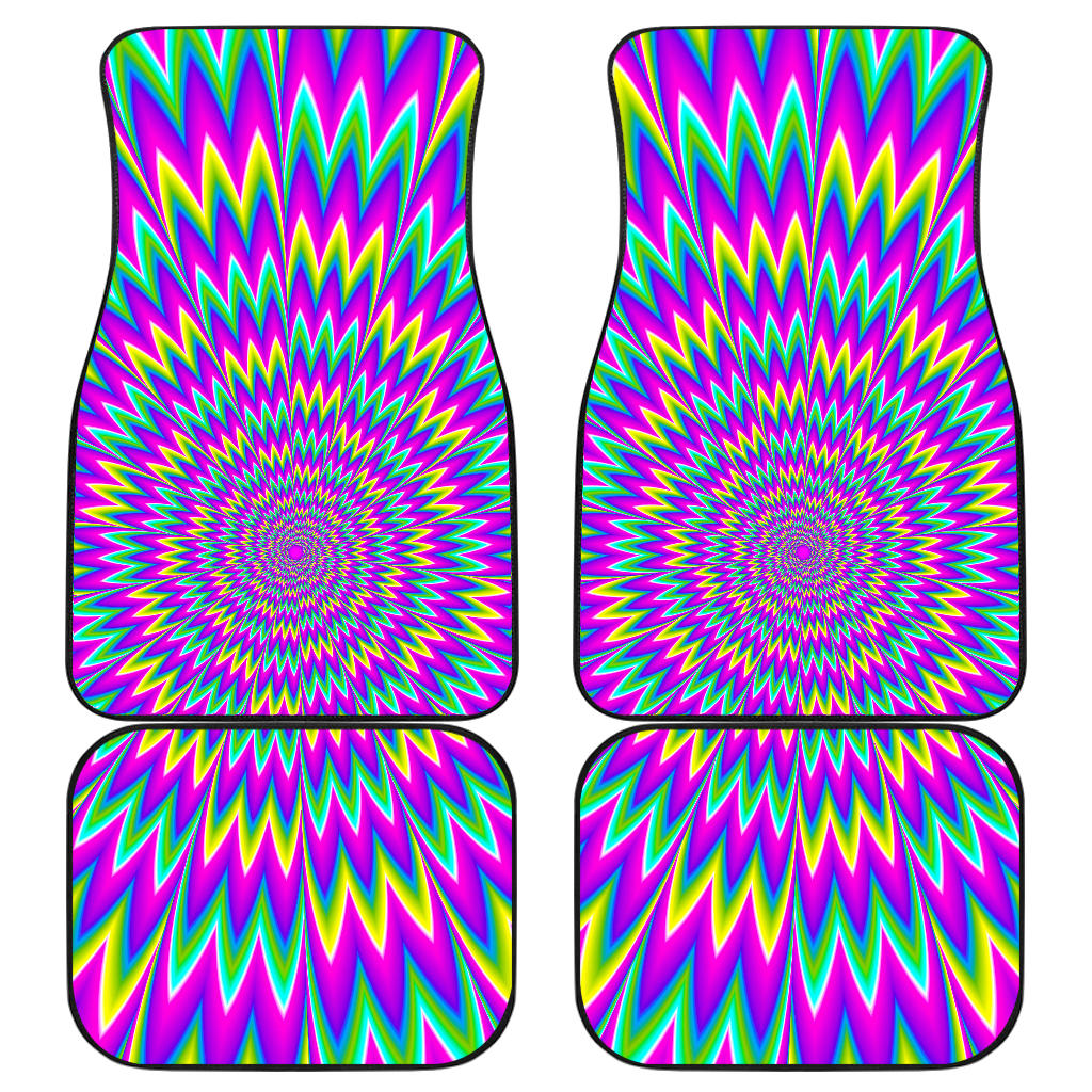 Spiky Spiral Moving Optical Illusion Front And Back Car Floor Mats, Front Car Mat