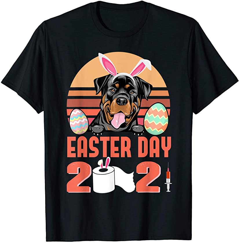 Rottweiler Dog Wear Bunny Ears Rabbit Egg Easter Day 2021 T-Shirt