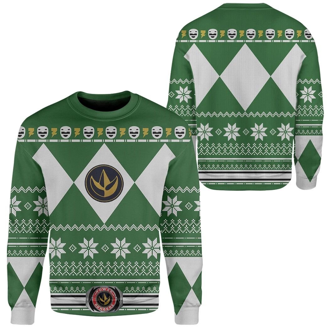 Unifinz Power Rangers Ugly Sweater Mighty Morphin Green Power Rangers Sweater 2022