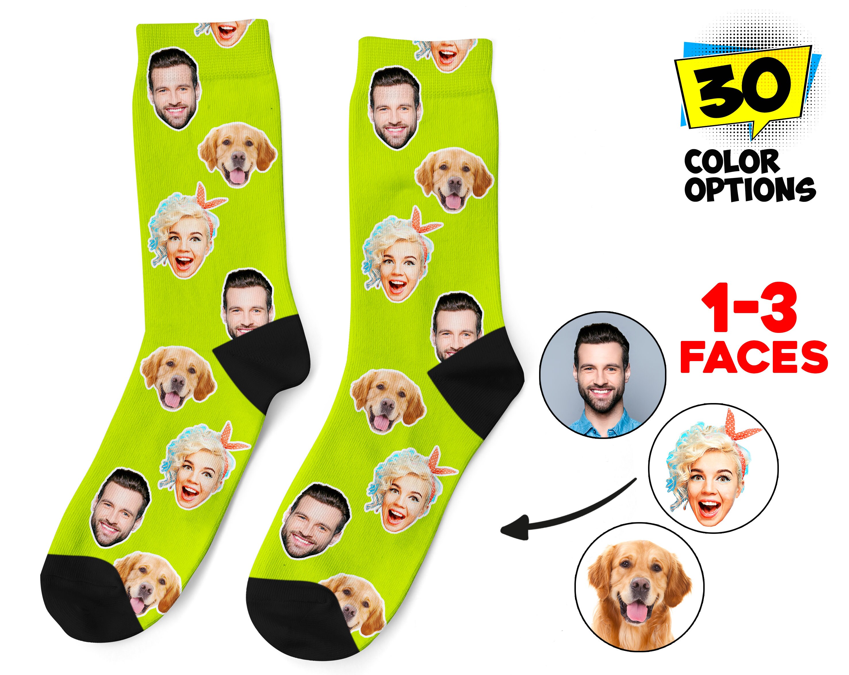 Custom Face Socks, Personalized Photo Socks, Picture Dog Socks, Pet Face on Socks, Customized Funny Photo Gift For Her, Him or Best Friends