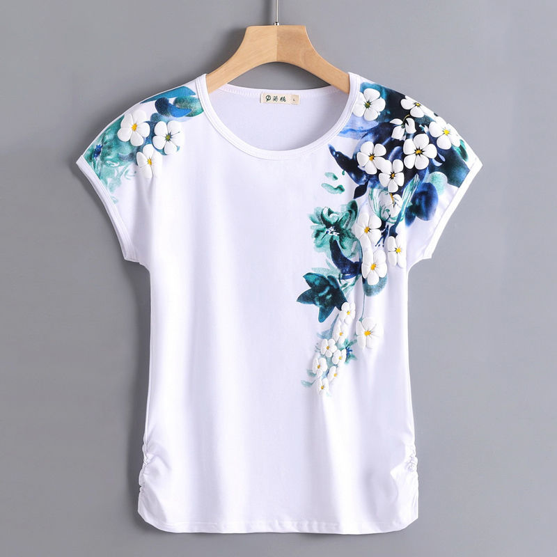 2022 new arrival cotton floral print t shirt women summer tops short sleeve graphic tees o-neck tshirt modis tee shirt femme alx