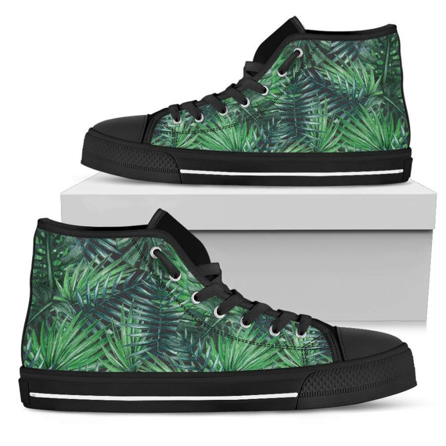 Watercolor Tropical Leaves Pattern Print Men’s High Top Shoes