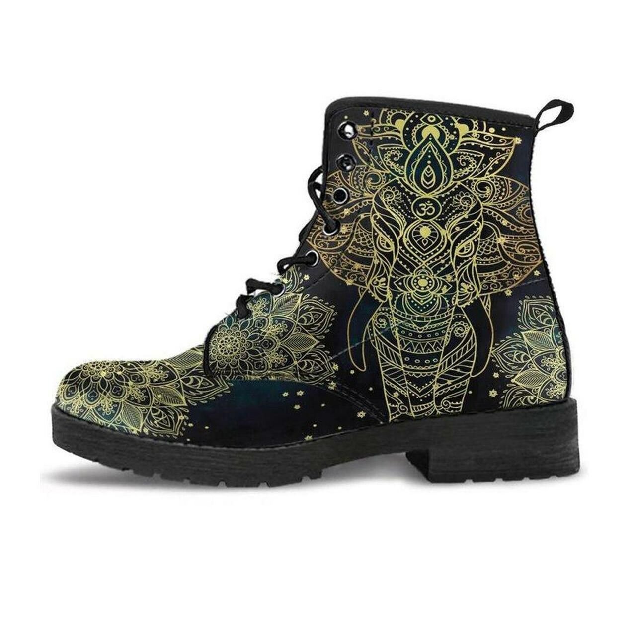 Golden Elephant Mandala Leather Boots Fashion Women Boots Shoes Shoes6150