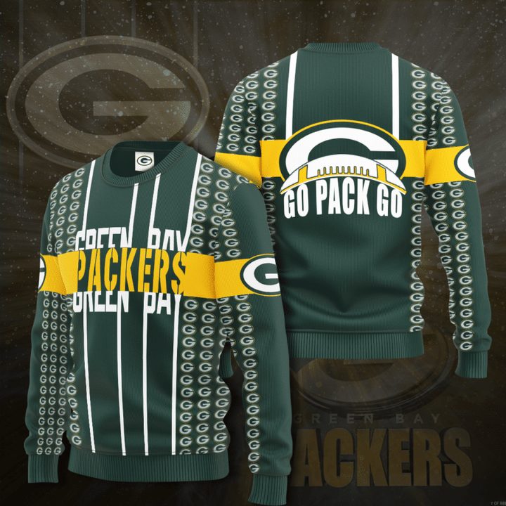 Green Bay Packers Green White Yellow Sketch Note Gift For Fan Ugly Wool Sweater Christmas