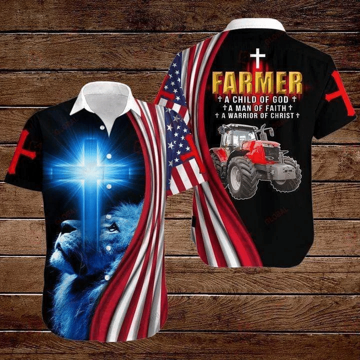 Waybackapparel Jeep Farmer A Warrior Of Christ Lion God 3D Hawaiian Shirt