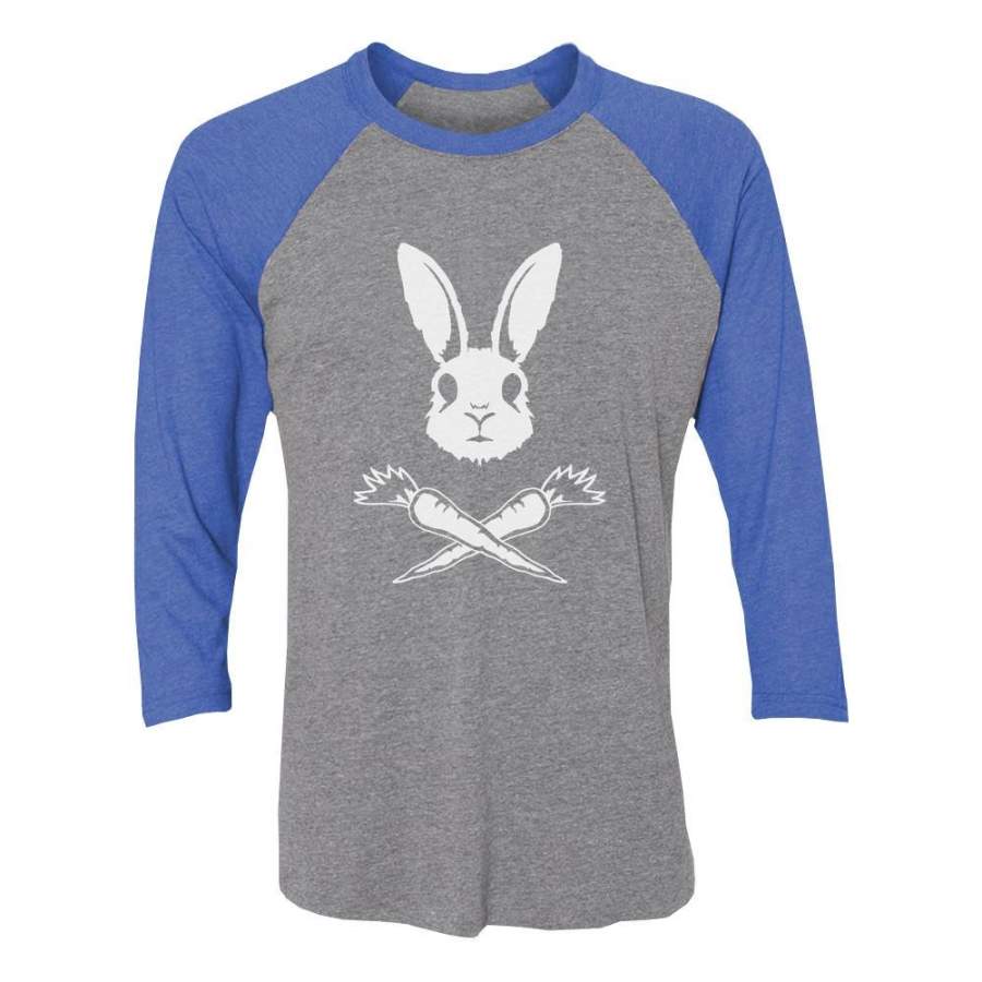 Rabbit Skull Easter Carrots Crossbones 3/4 Sleeve Baseball Jersey Shirt