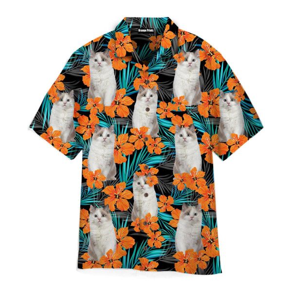 Funny Ragdoll Cat In Orange Floral Tropical Pattern Hawaii Shirt For Men Women Ha33489