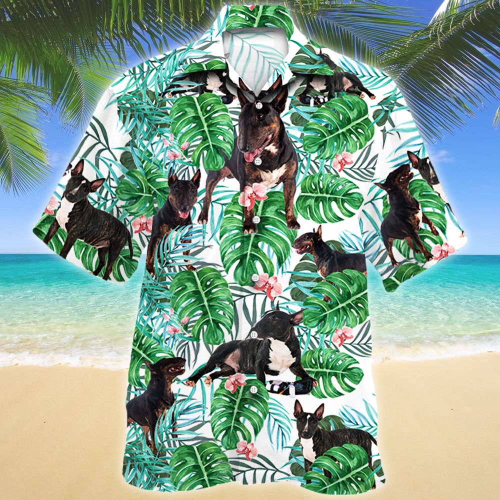 Miniature Bull Terrier Dog Tropical Plant Hawaiian Shirt Ha30191