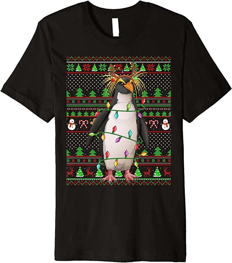 Ugly Xmas Sweater Style Lighting Emperor Penguin Christmas Premium T-Shirt