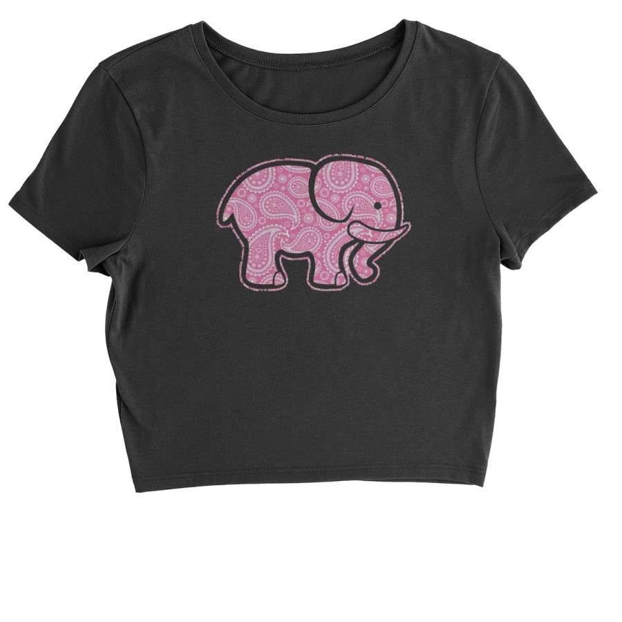 Pink Paisley Elephant Cropped T-Shirt