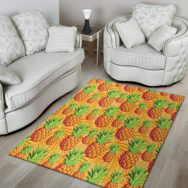 Neon Yellow Pineapple Hawaiian Print Area Rug