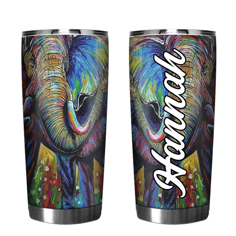 Personalized Tumbler Art Elephant Stainless Steel Skinny Tumbler Bulk, Double Wall Vacuum Slim Water Tumbler Cup With Lid, Reusable Metal Travel Coffee Mug