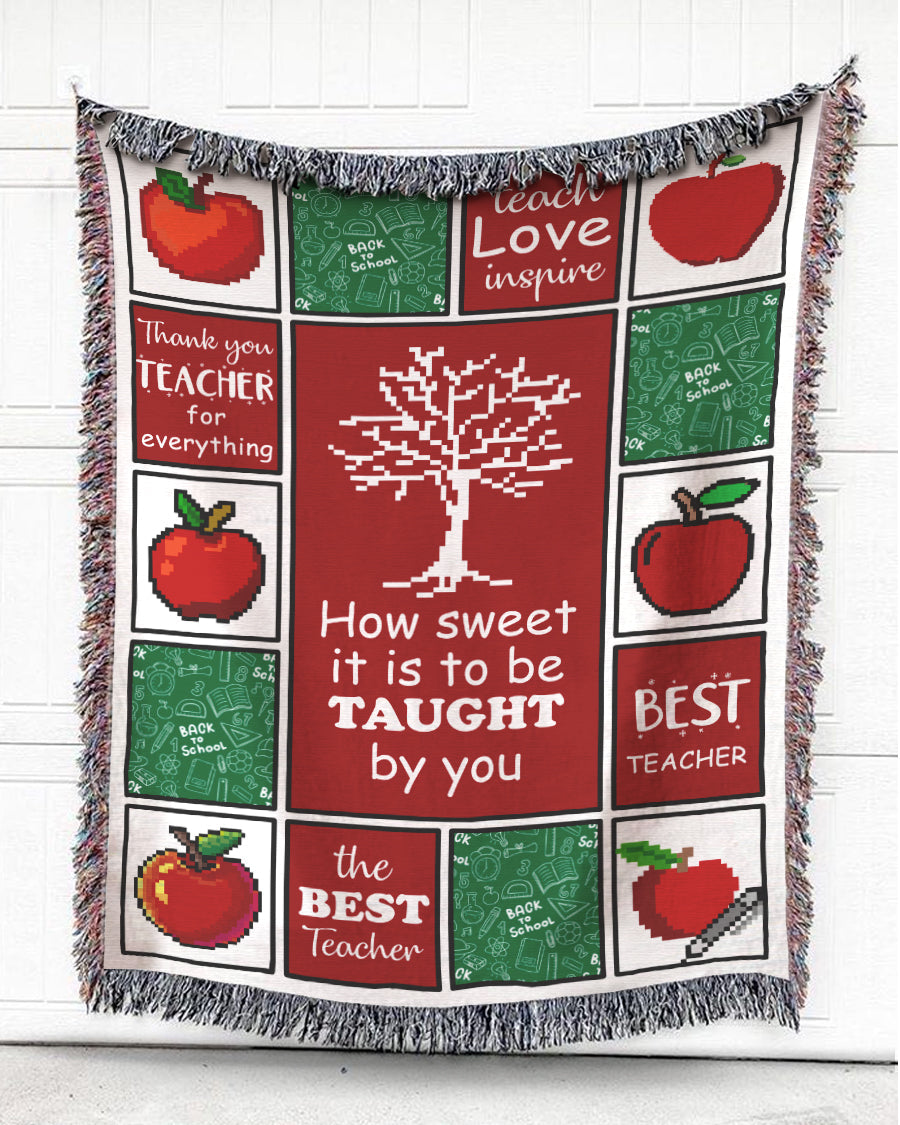 Woven Throw For Teacher Teacher’S Day Gift, Apple Tree – The Best Teacher, Cotton Blanket