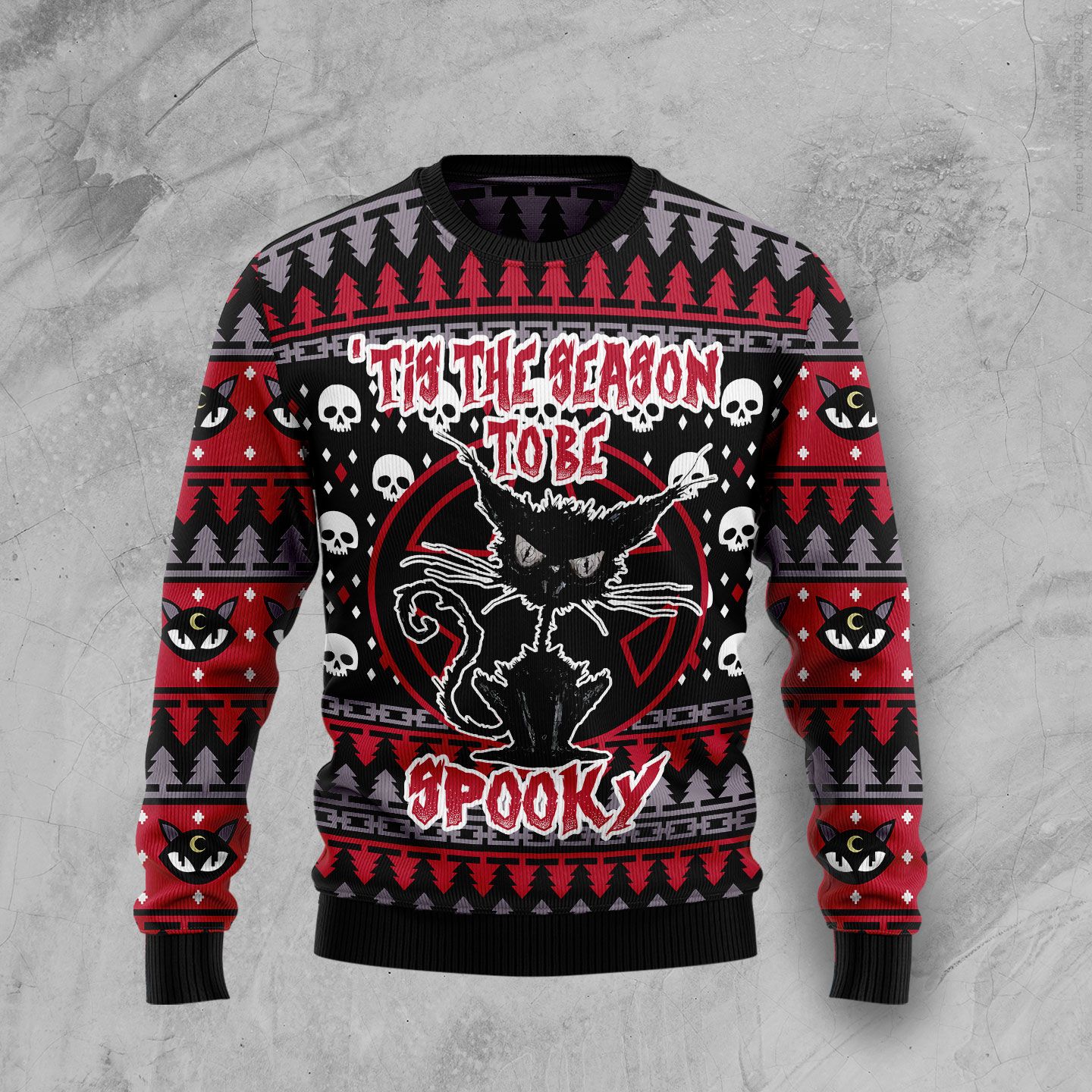 Black Cat Spooky Halloween Ugly Christmas Sweater | For Men & Women | Adult | Us5080