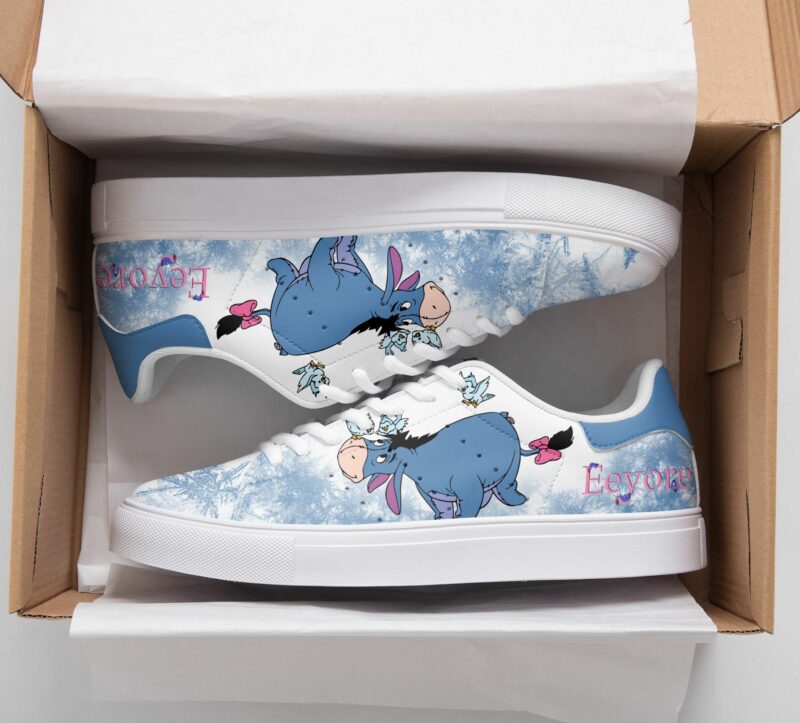 Winnie The Pooh Eeyore In Snow Low Top Leather Skate Shoes, Tennis Shoes, Fashion Sneakers