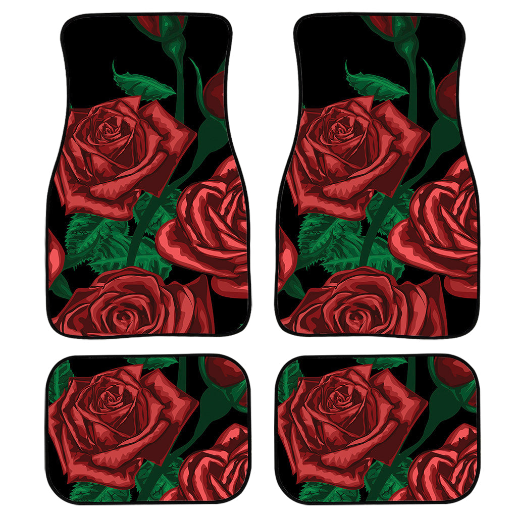 Red Roses Tattoo Print Front And Back Car Floor Mats, Front Car Mat