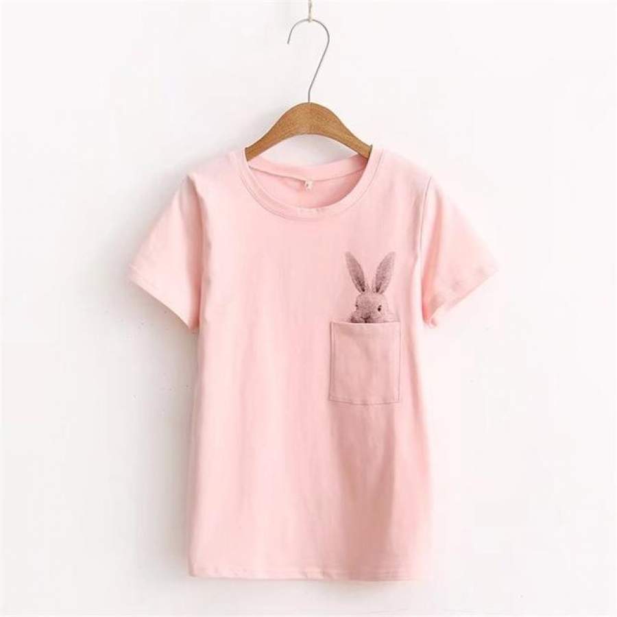 Summer Cute Rabbit Pocket Printed Women T-shirt – On Special Sale Off