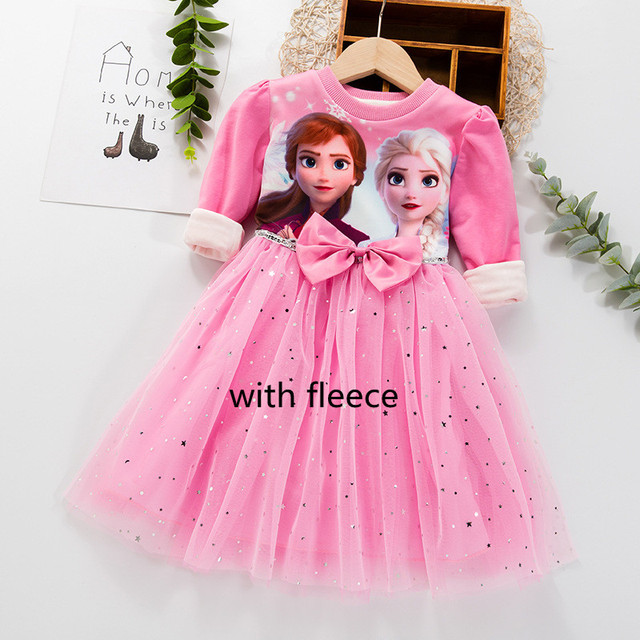 Winter Fleece Kids Dresses for Girls Frozen Elsa Lace Long Sleeve Princess Costume Party Outfits Teen Children Birthday Clothes alx