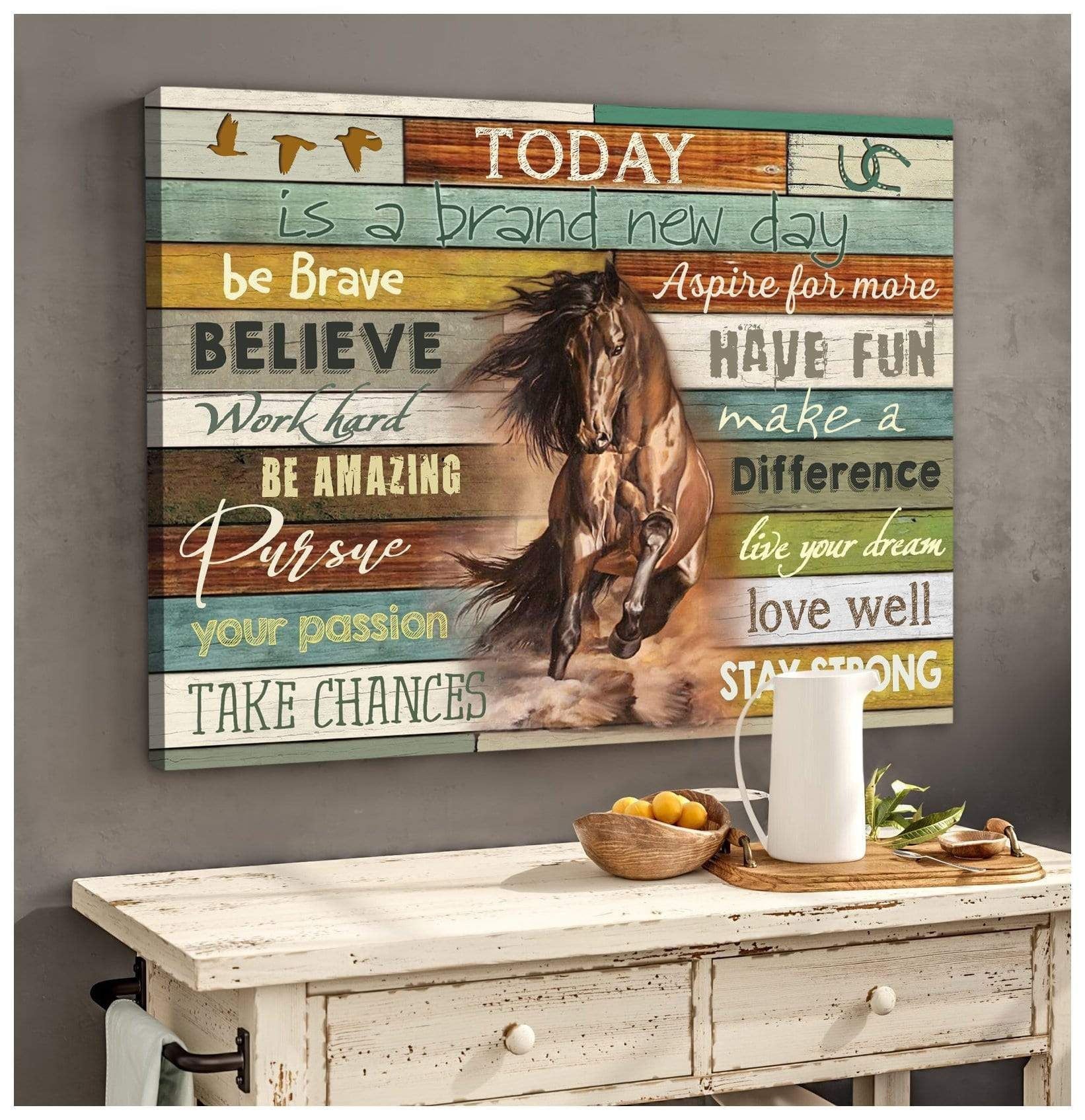 Canvas – Horse – Today Is A Brand New Day Gift For Family, Wall Art Decor, Canvas Print, Home Decor