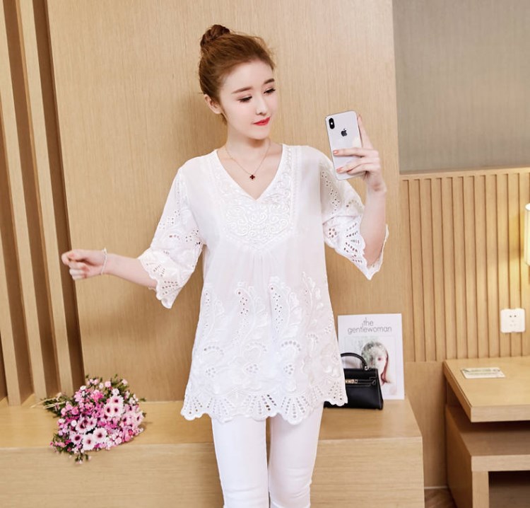 2021 Casual Summer Women Blouses Vintage Embroidery Shirt Short Sleeve Blouse Ladies Floral Tops Womens Clothing Plus Size alx