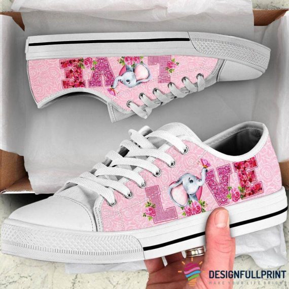 Gift For Elephant Lover Love Elephant Cute Pink Lowtop Canvas Shoes Nhd