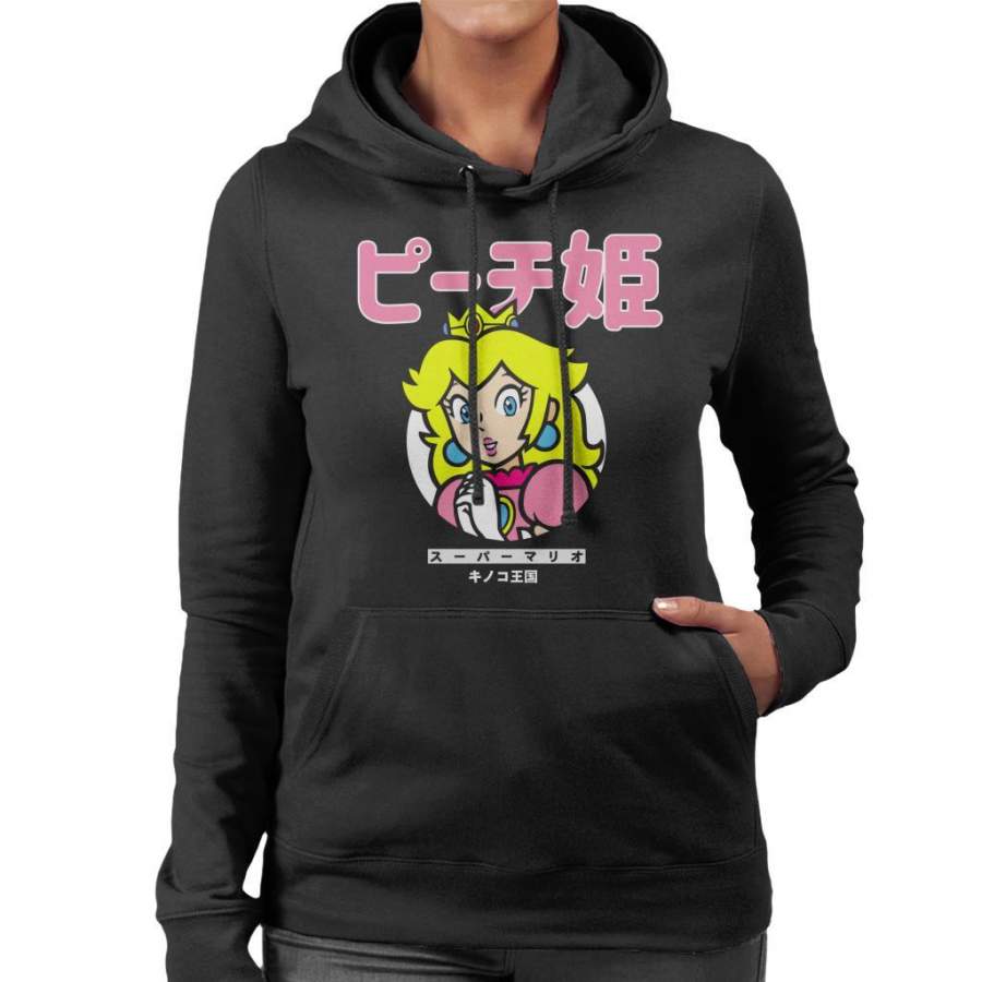 Super Mario Princess Peach Japanese Text Women’s Hooded Sweatshirt