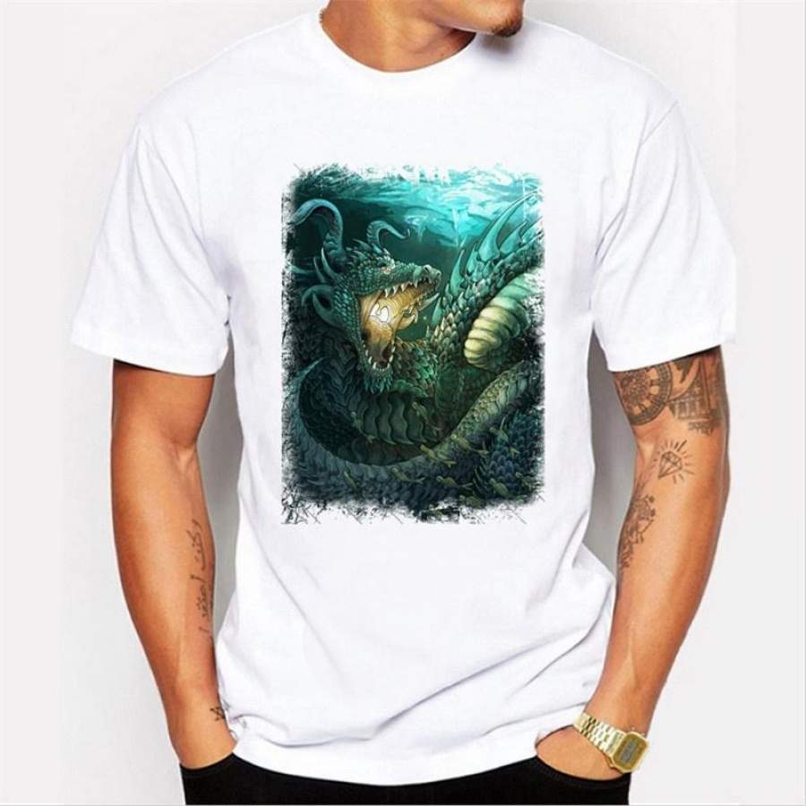 New Arrivals Men’S Personality Dragon Design Casual Basic T-Shirt Novelty Animals Short Sleeve Tops Boy’S Tee