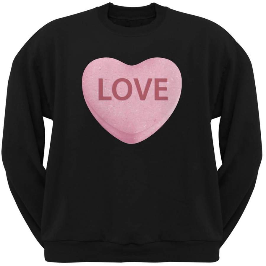 Pink Love Candy Heart Black Adult Crew Neck Sweatshirt